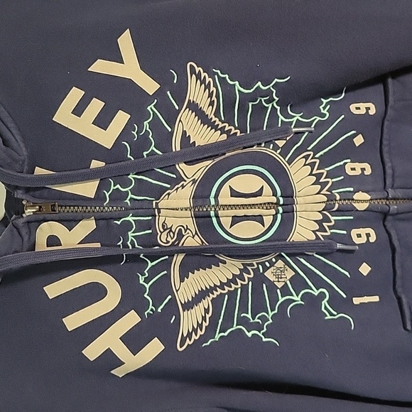 Hurley Full Zip Hoodie Eagle Graphic Spell Out Sweatshirt comfort oversized S - Picture 2 of 6
